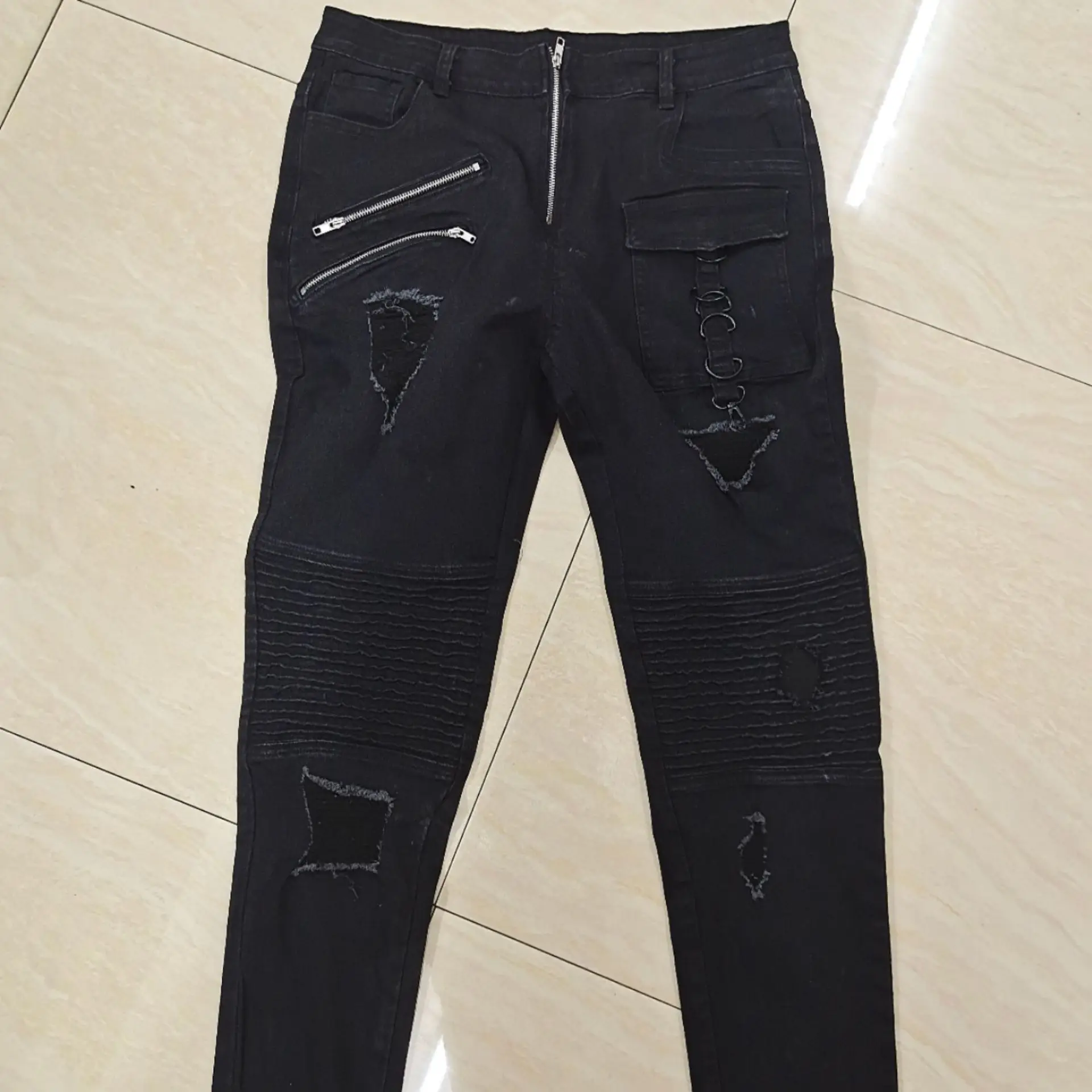Men Jeans Trouser Motorcycle Small Feet Biker Jeans Streetwear Skinny Designer Denim Pants