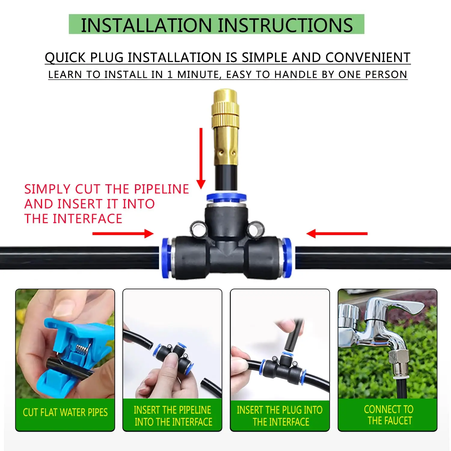 10 Meters Bendable Drip Irrigation Kit 360 Adjustable Automatic Watering System 15 Upgraded T-Joints 10 Misting Nozzles