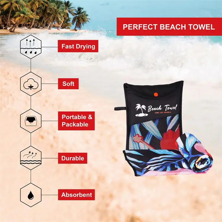 Custom Logo Large Over Sized Jacquard Printed Beach Towels Double Side Fleece Beach Towels