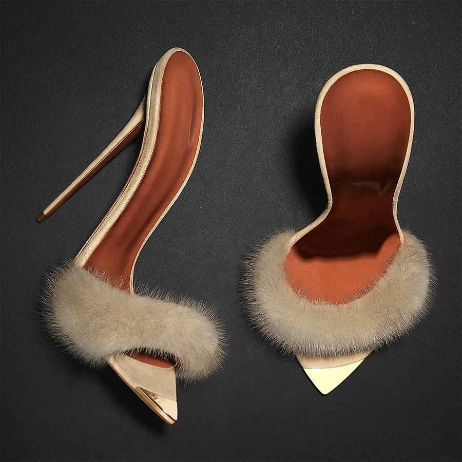 
Luxury mink fur spike ladies women shoes high heels sandals 2021 slipper mules shoes 