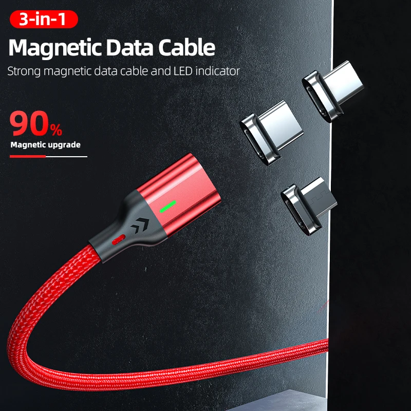 On Stock high quality usb 3 in 1 charger cable magnetic phone charging cord data line 3A quick charging cable magnet type
