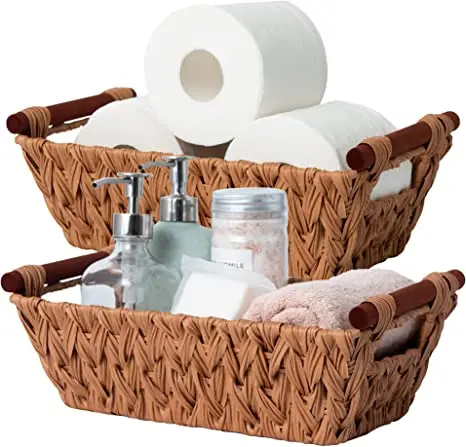 Plastic wicker woven wood tissue gift basket Storage basket washable