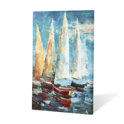 Handpainted Impressionist Sailboat Wall Art Custom Abstract Design Painting Canvas Print Oil Paintings