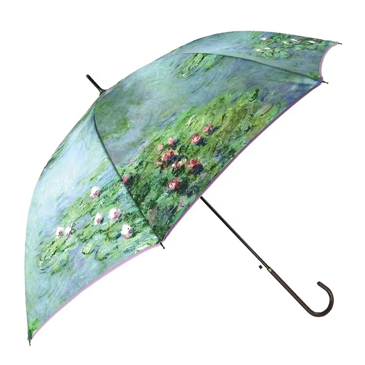 High Density Panel Material Customise Digital Print 22 Inch Luxury Straight rain Umbrella With J Shape Handle custom logo