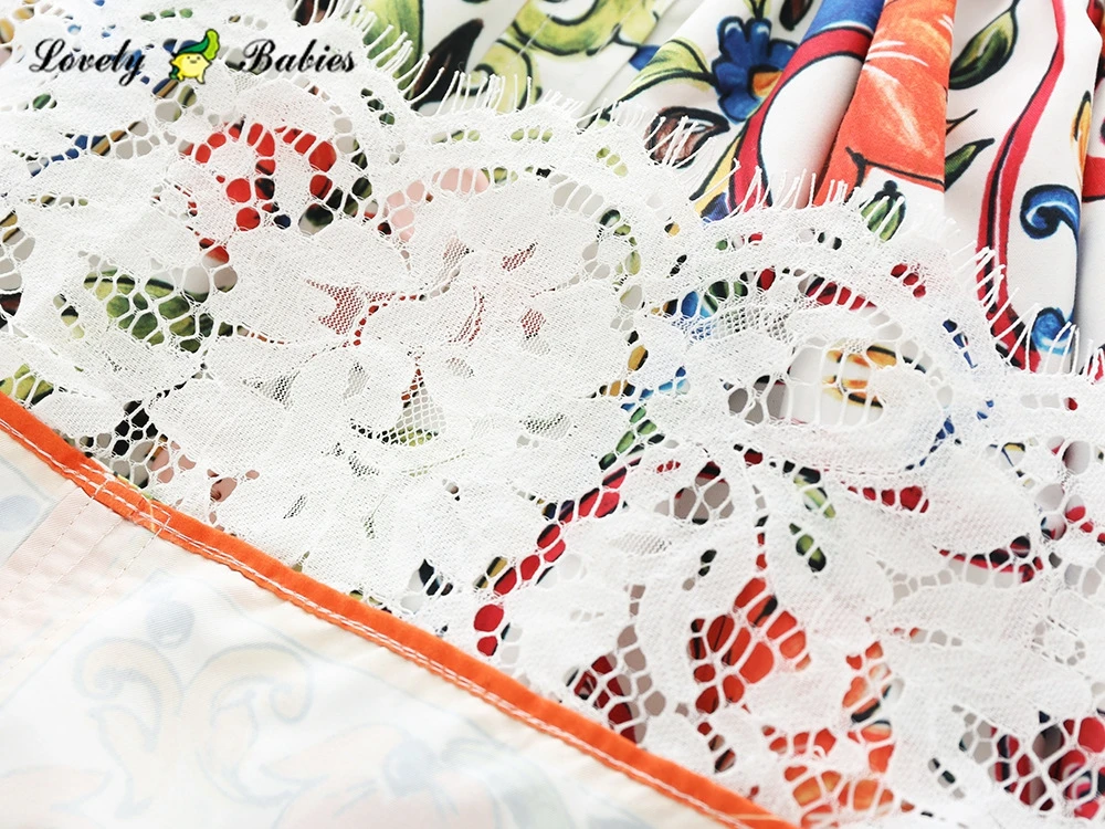 children clothes for holiday toddler girls party  Vintage printed lace girl casual dress