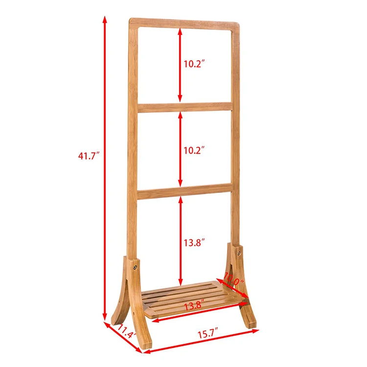 3 Tier Towel Rack Vertical Clothes Rack Freestanding with Bottom Shelf Bathroom Storage Bamboo