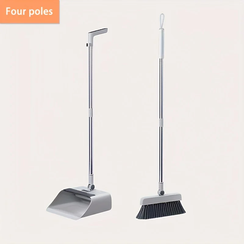 3-in-1 Long Handle Broom Dustpan Combo Set Heavy-Duty Indoor Outdoor Sweeping Tools Home Bathroom Office School Dorms Cleaning