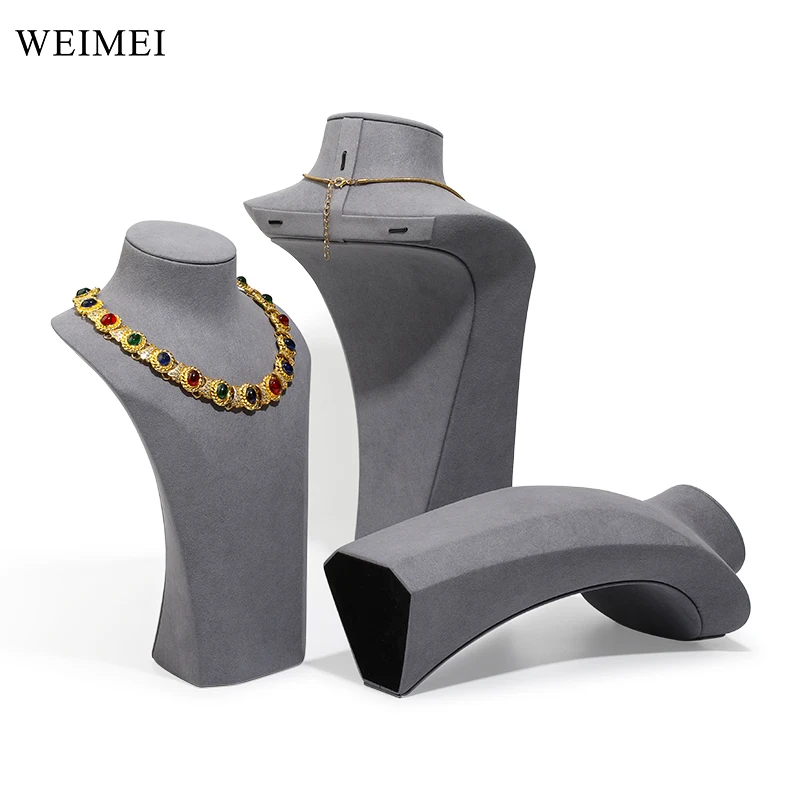 WEIMEI gray suede leather necklace holder jewelry stand necklace display showcase Neck prop for jewelry store
