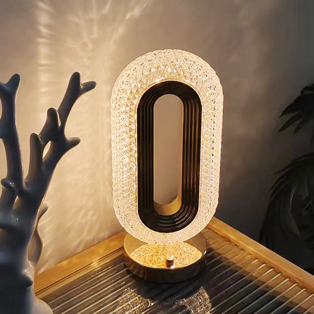 Luxury Restaurant Home Decoration Crystal Table Lamp 3 Color Temperature Touch Lamp Transparent lighting round shape led light l