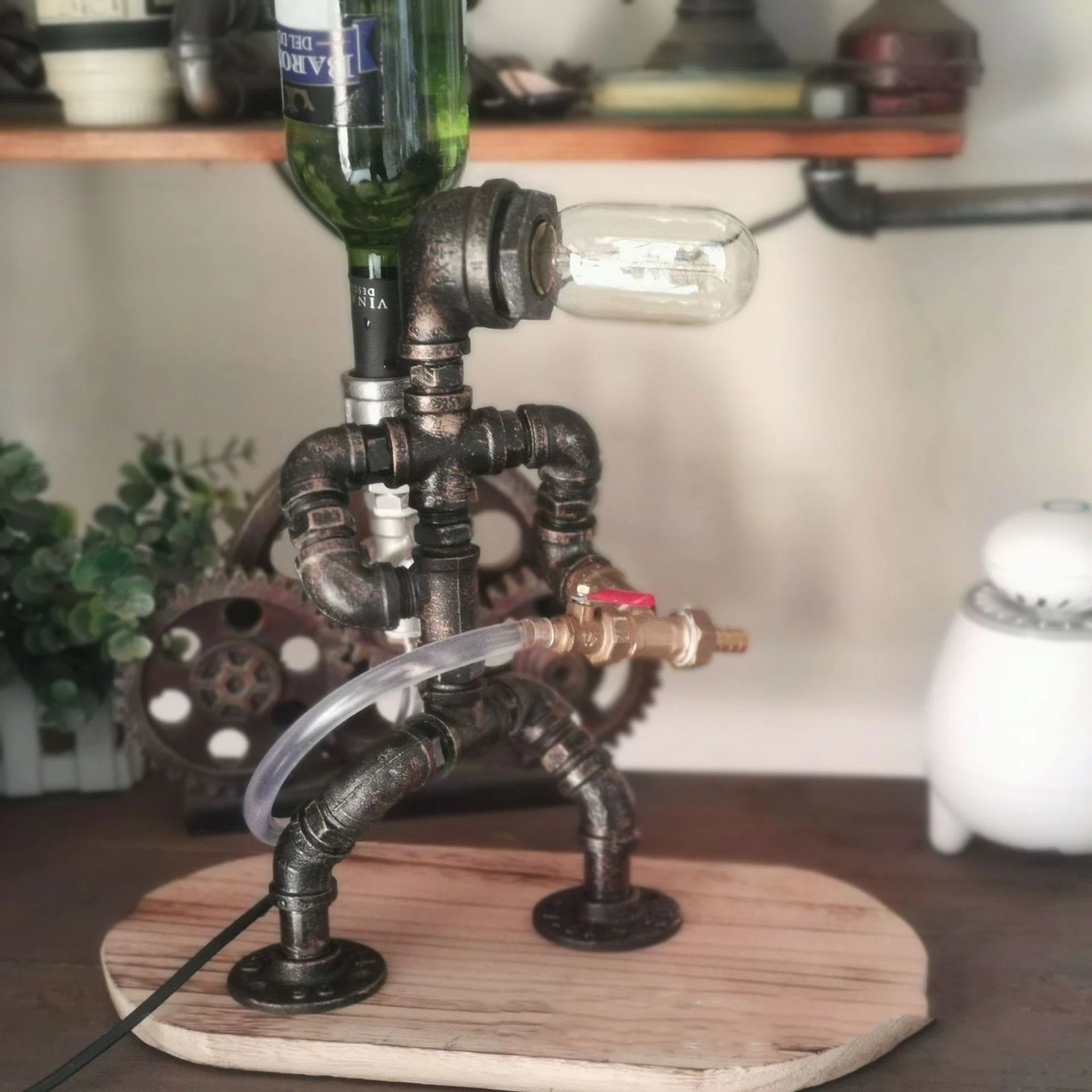 Steampunk Alcohol Holder For Whiskey Industrial Personalized Bar Stand   In Room Liquor Dispenser Man Cave Decor