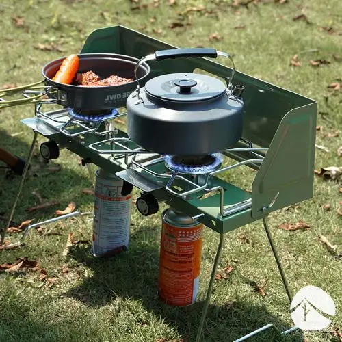 Camping Outdoor Portable Stainless Steel Stove Cooking Device Strong Power Two Burner Stove Foldable Barbecue