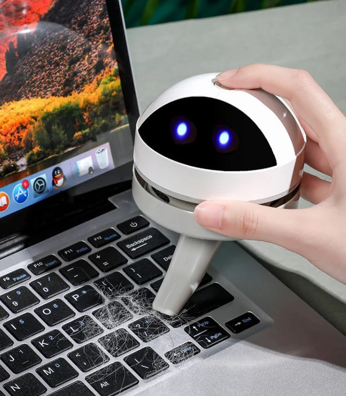 UBS Rechargeable cute robot shape Strong Suction Mini Desktop Vacuum Cleaner