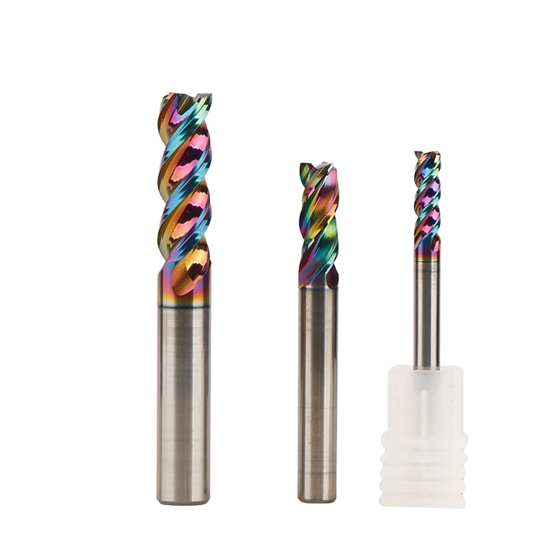 Colorful Coated 3 Flute Cnc Milling Tools Aluminum Copper Wood Cutter End Mill Tungsten Steel Carbide End Milling Cutter