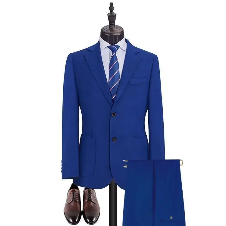 
Custom Design Black Royal Blue Casual Printed Design Slim Fit Coat Pant Men Suit New Design Tuxedo Men Suit With Elbow Patch 