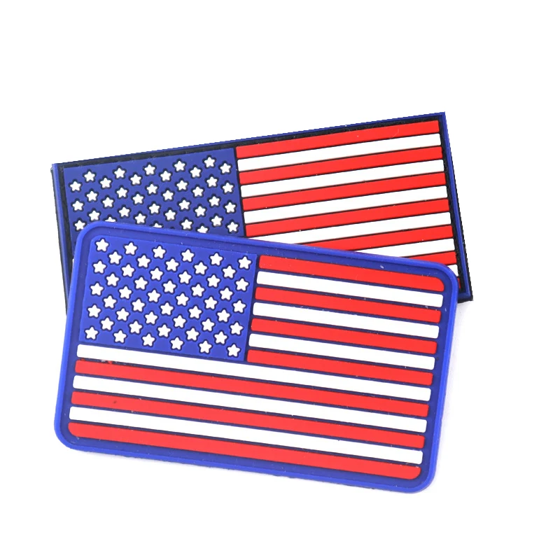High Quality Custom PVC Hook Loop Patch 2D 3D Soft Rubber National Flag Logo Badge Iron Clothing Decor Made Silicone Patches