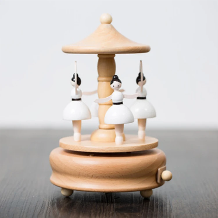 Custom song wooden merry go round girls jewelry music boxmovement ballet music box