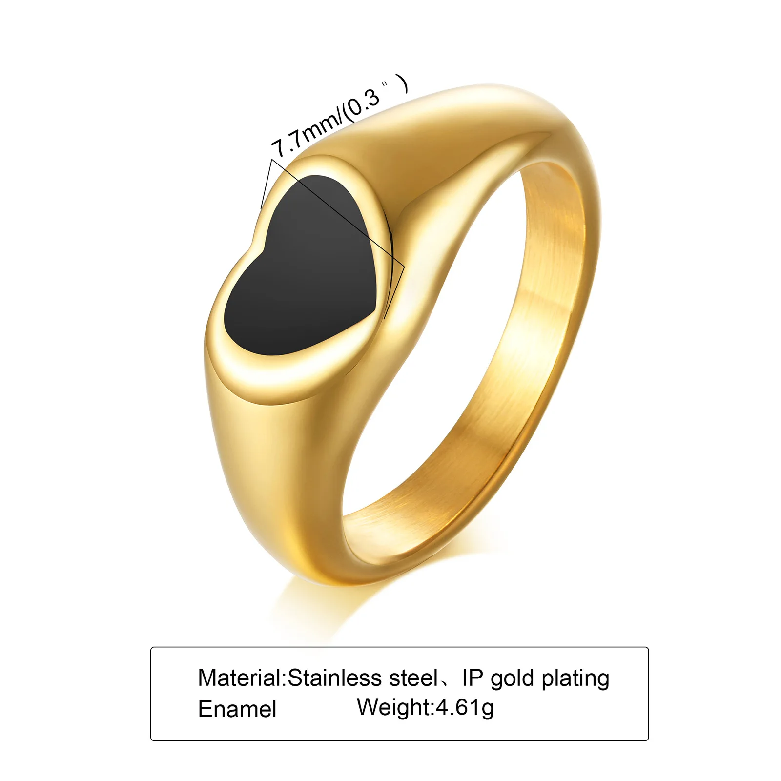 customized black enamel heart rings stainless steel gold heart shape fashion jewelry rings