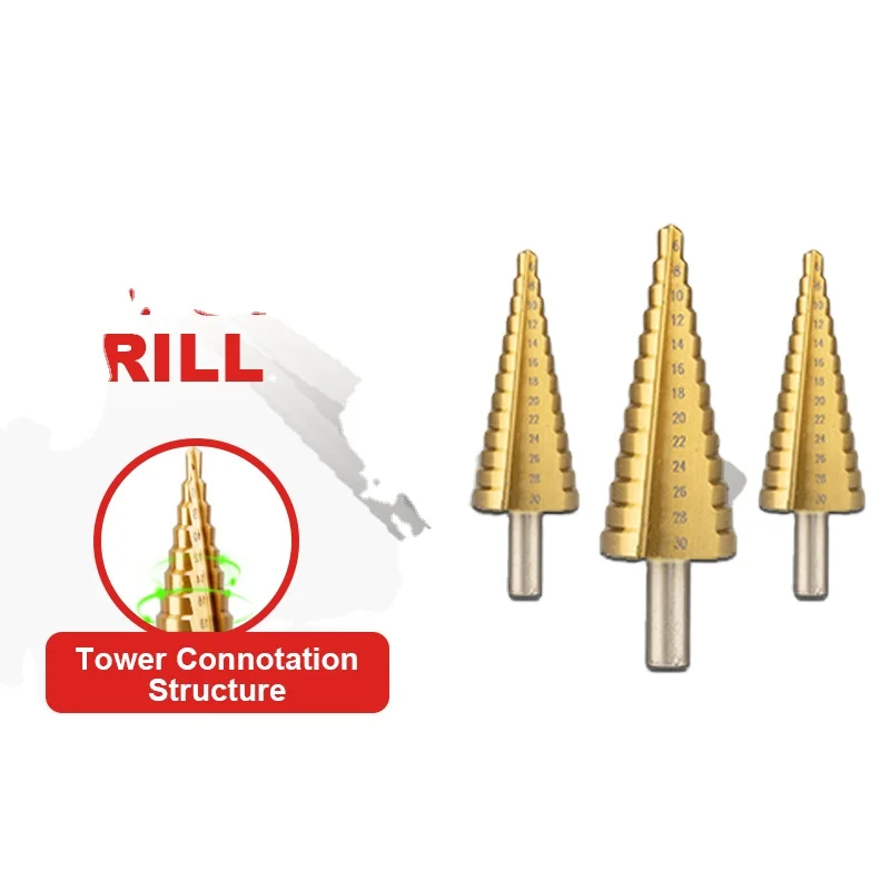 HSS Straight Titanium Coated Metal Hole Step Drill Bit Set For Cutting Metal