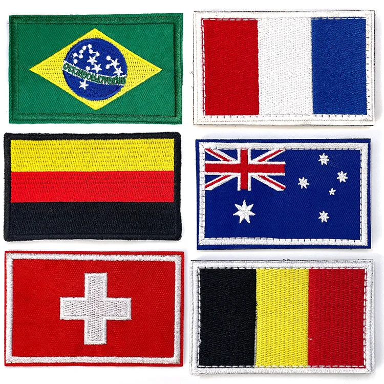 Flags of the world touch fastener fabric logo patch 3d embroidery flag patches sew on