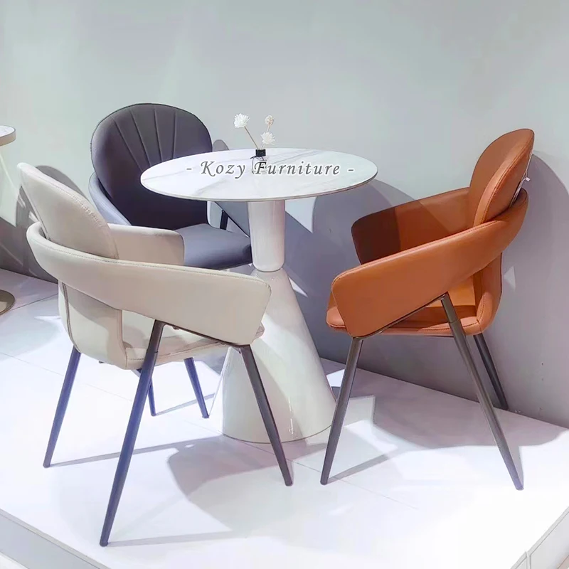 Luxury Leather Upholstered Soft Hotel Restaurant Grey Leather Dining Chair