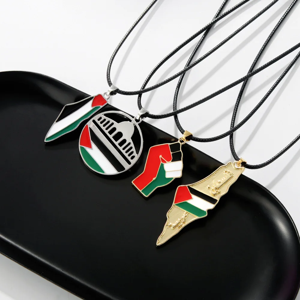 Manufacturer Wholesale Stainless Steel Arabic Palestine Map Flag Necklace Metal Palestine Necklace