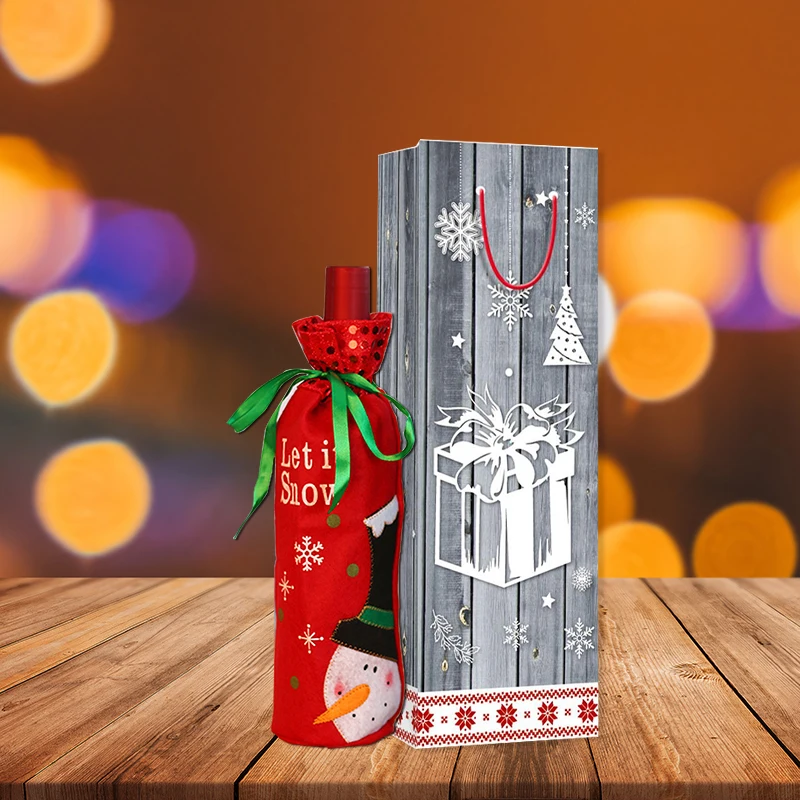 Wholesale Logo Custom Printed Wine Bottle Gift Wrapping Christmas Gift Packaging Elk Wood Grain Brown Paper Wine Bottle Bag