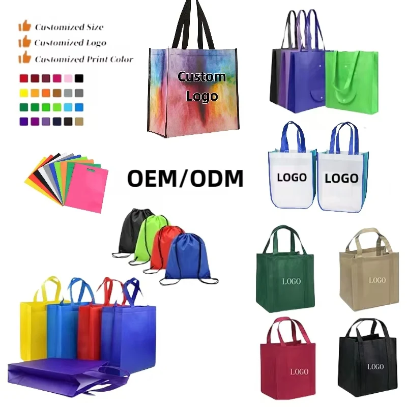 Promotional Bag Recycle Black Reusable Non-Woven Shopping Bag Supermarket PP Non Woven Tote Bags With Custom Printed Logo