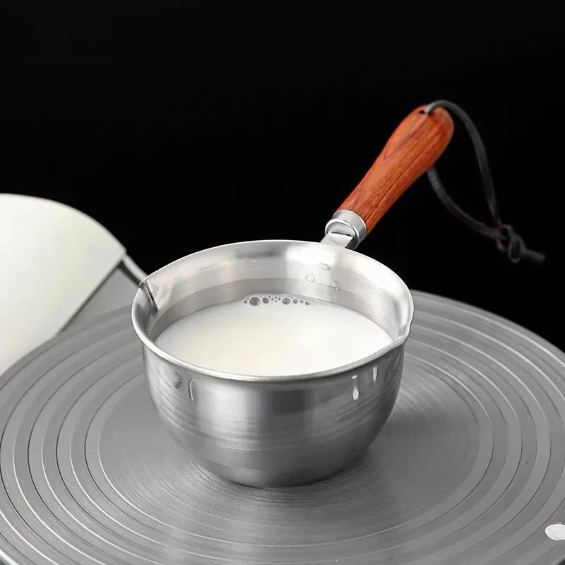 Hot Sell Japanese Style Sauce pan Cookware Amazon Stainless Steel Milk Pot Milk Pan Oil Pan Stock Pots With Wooden Handle