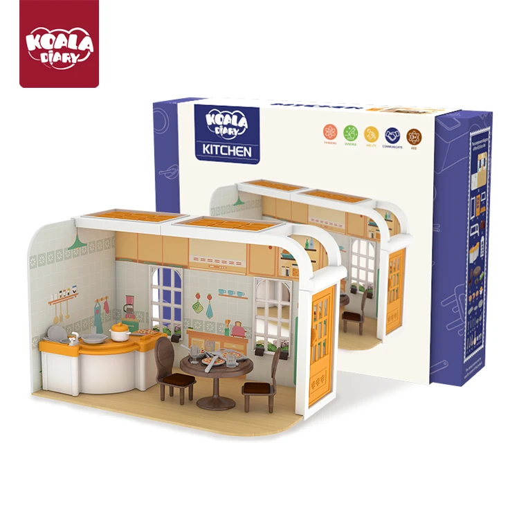 Koala Diary DIY Dollhouse with Kitchen Toys, diy dollhouse miniature, mini dollhouse miniature wholesale
