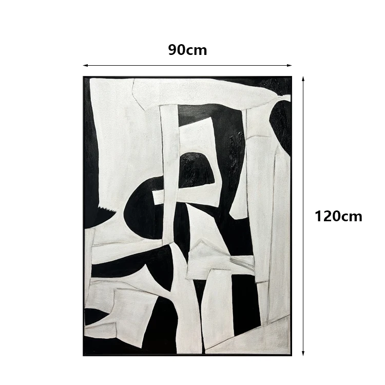 Framed Boho Black and White Wall Art, Modern Abstract Geometric Canvas Paintings Artwork for Walls Minimalist Art