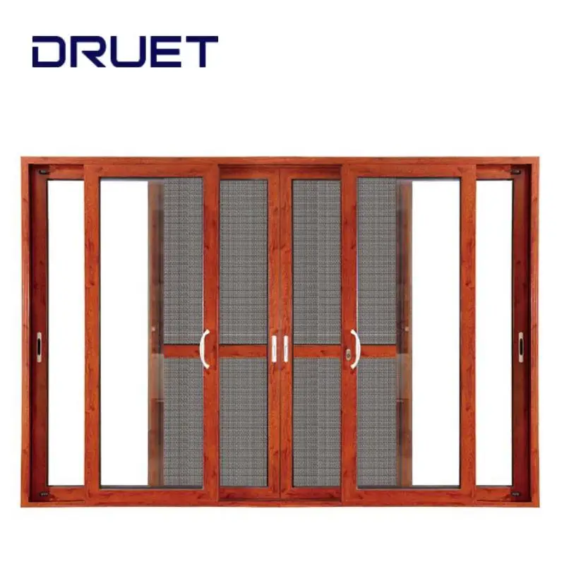 Druet four panels exterior glass sliding door aluminum sliding glass door with mosquito net
