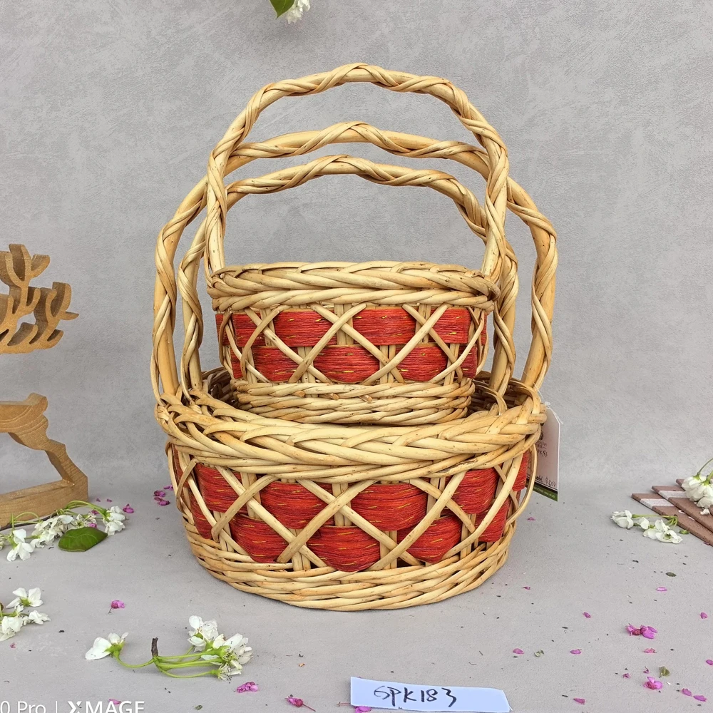 Factory Customization Multipurpose Handmade Oval Woven Wicker Willow Fruit Flower Picnic Storage Basket Set With Handle for Gift