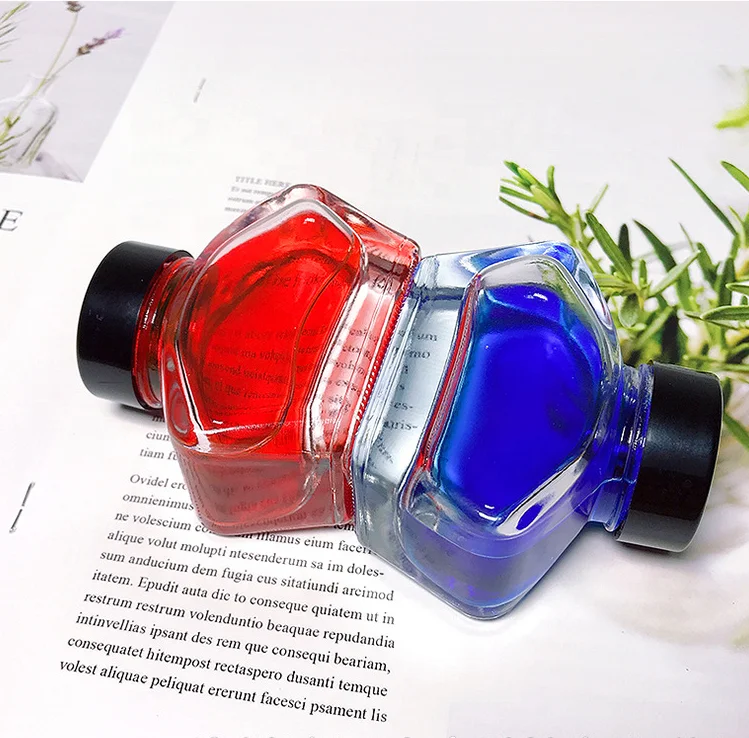 high quality thick bottom 20ml 30ml 50ml school ink glass bottle with black screw cap leaking proof