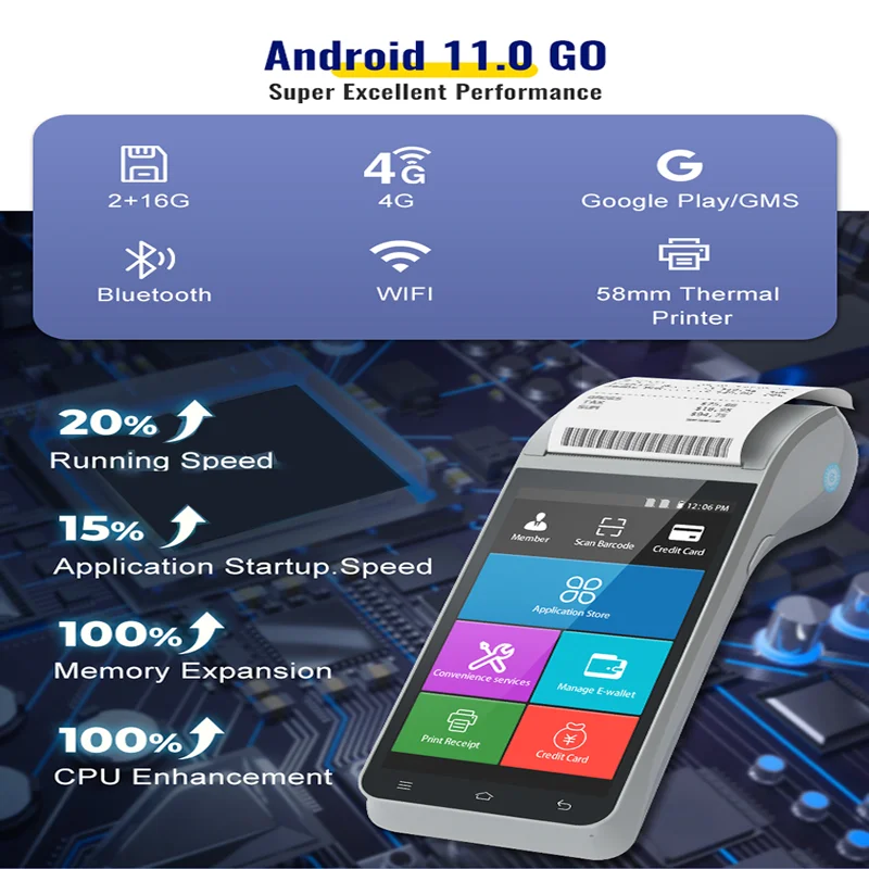 Handheld POS 5.5 Inches 4G Wifi Bluetooth NFC Printer Camera Fingerprint Android Handheld Mobile POS Terminal with Printer