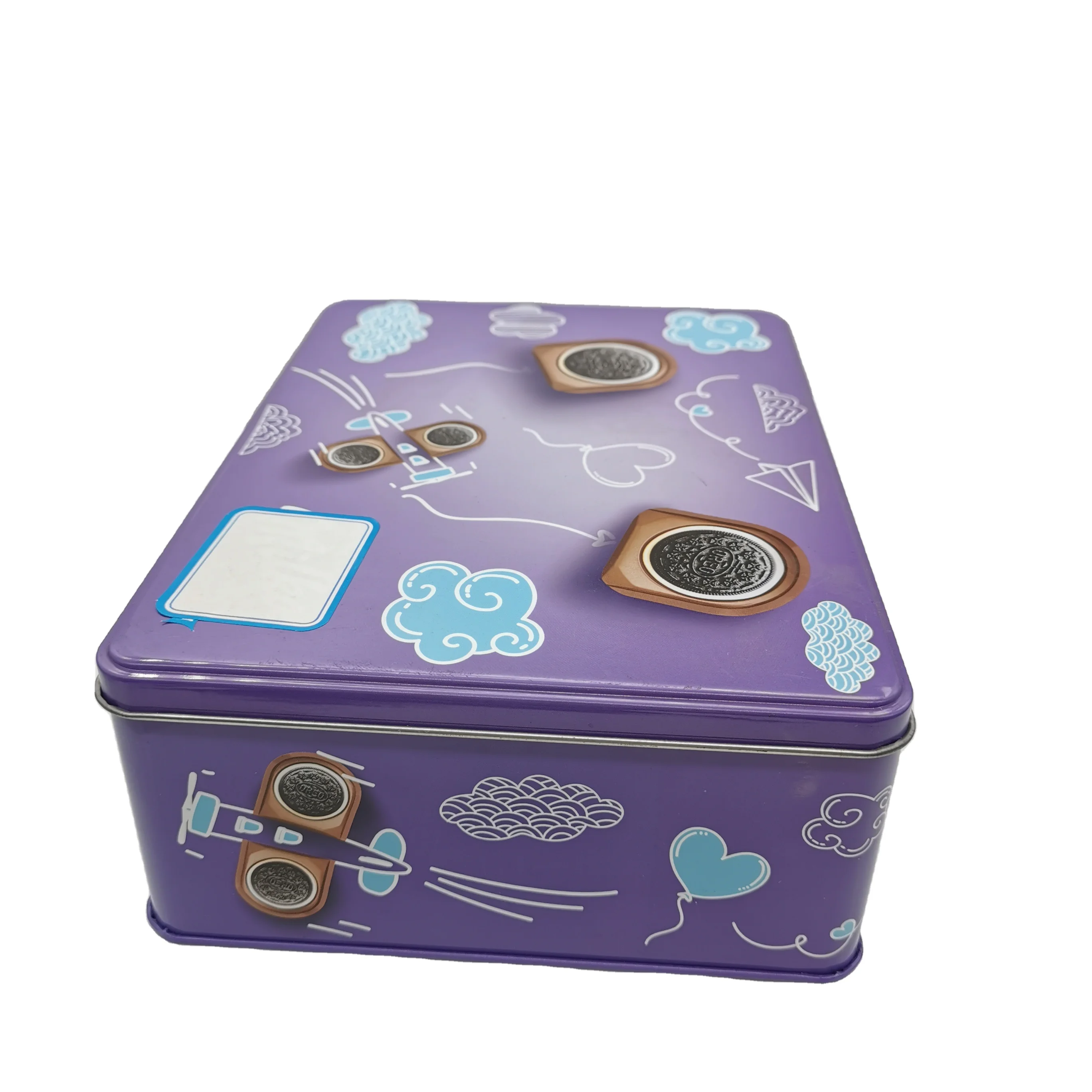Promotional Food Grade Rectangular Biscuit Tin Can Metal Cookie Tin box