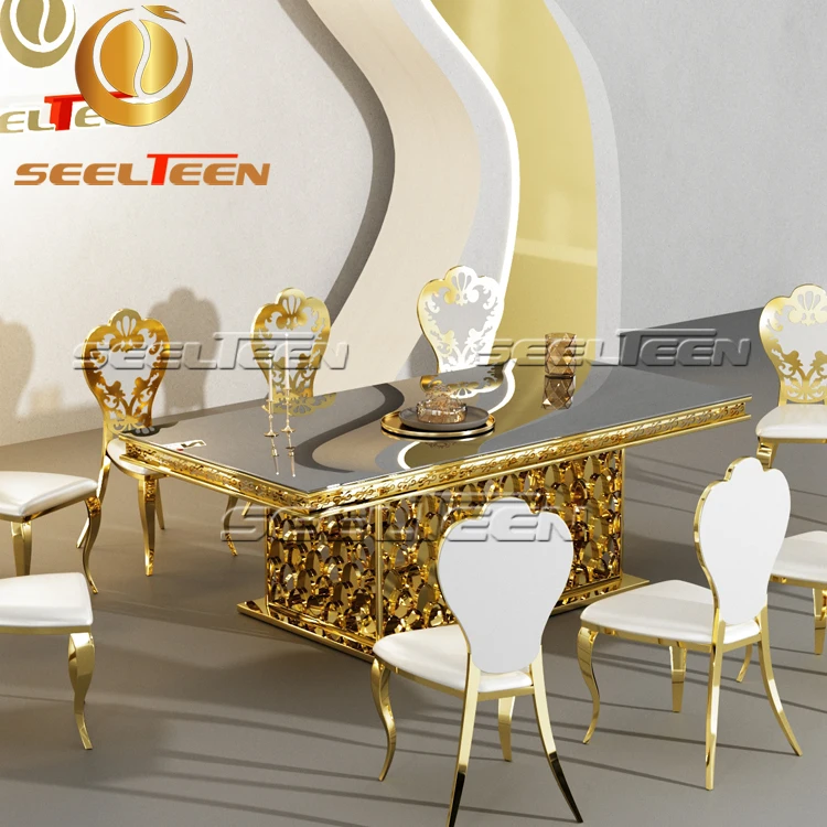 Fish Scale Base Mirror Glass Rectangle Dining Wedding Table