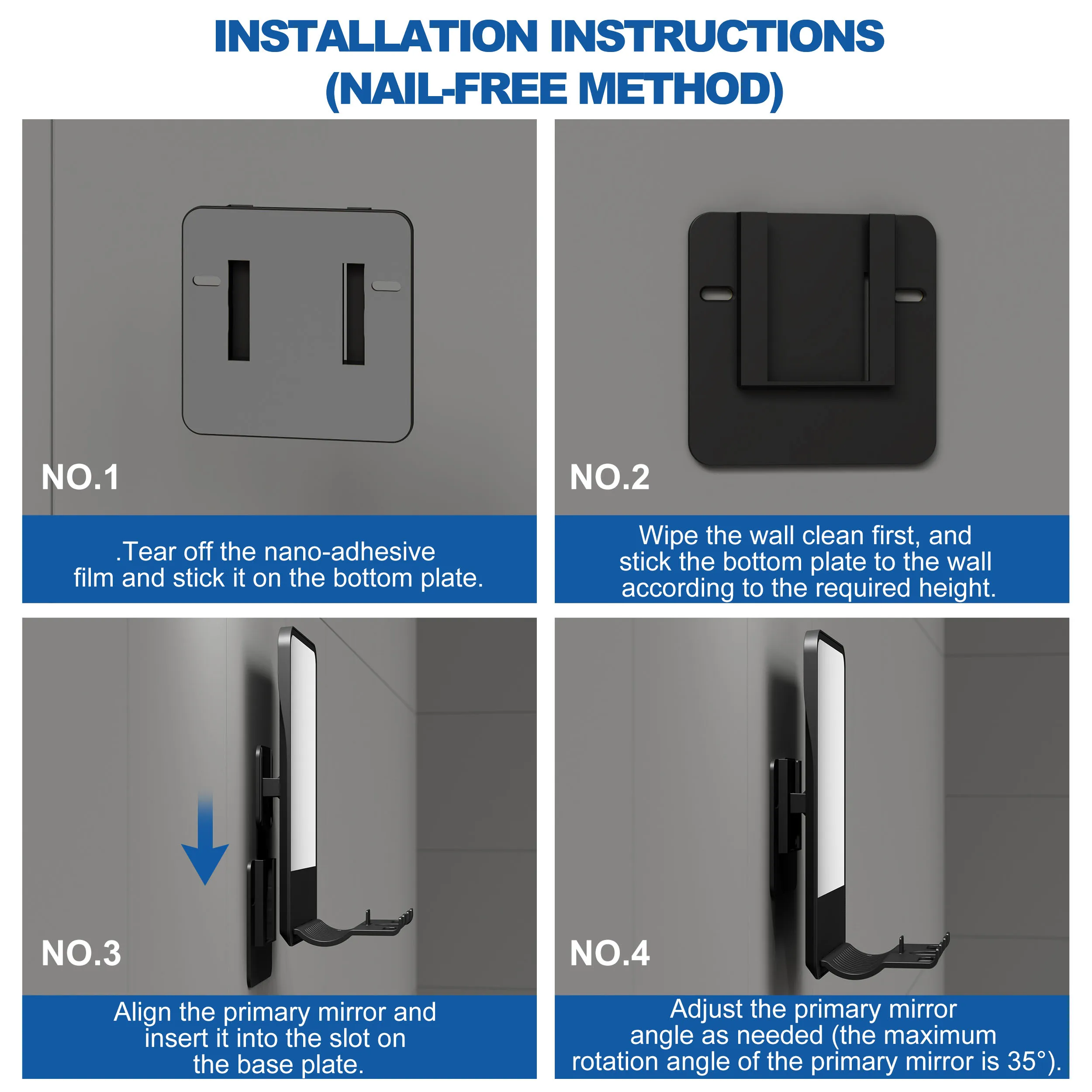 Upgraded Bathroom Wall Mounted No-Drilling Square Washroom Shower Fogless Shaving Mirror With Razor Holder Anti Fog Mirror
