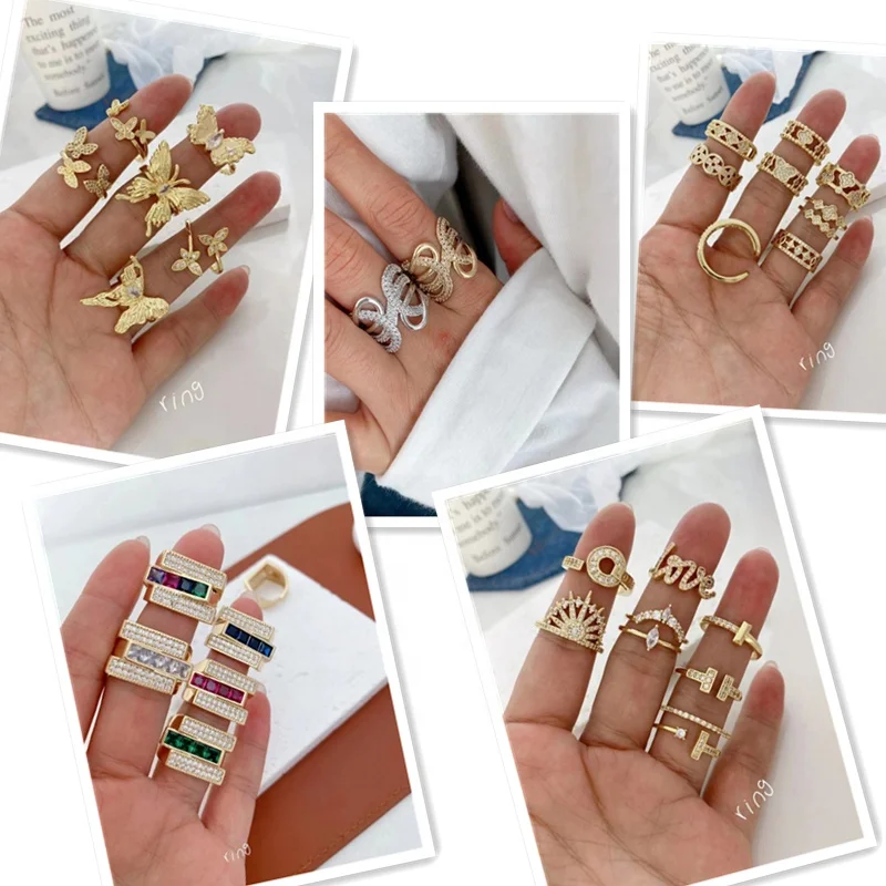 female beauty products cubic zircon wedding rings gold 18k couple trendy fashion jewelry dainty silver adjustable rings