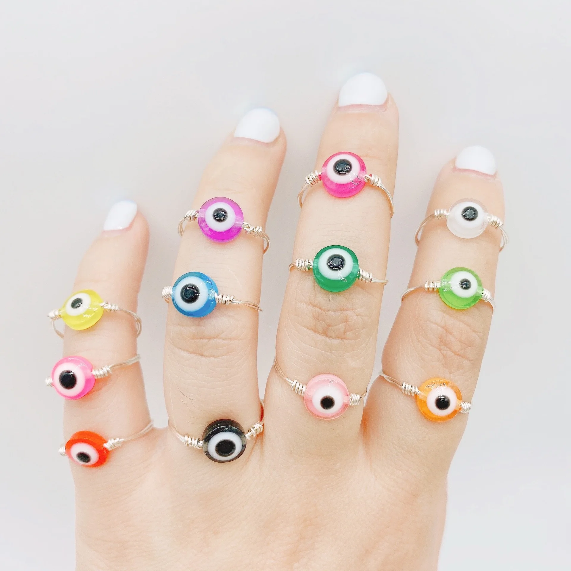 New colorful Fashion Blue Evil Eye Beads Rings Wire Wrapped Rings For Women Lucky Demon Eyes Party Finger Ring Aesthetic Jewelry