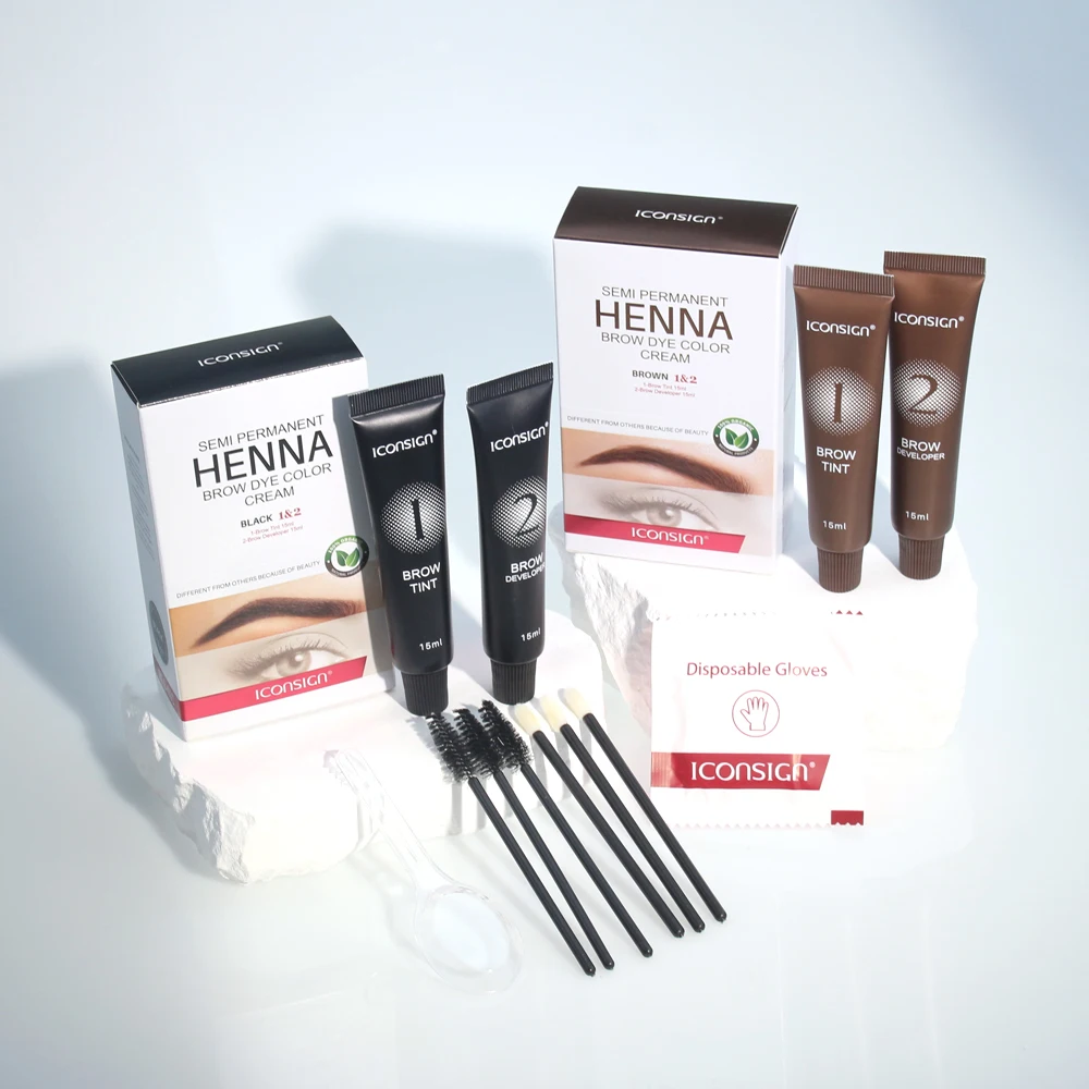 Private Label brown coffee black Brow Eyelash Eyebrow Tinting Brow Henna Dye Gel Kit long lasting