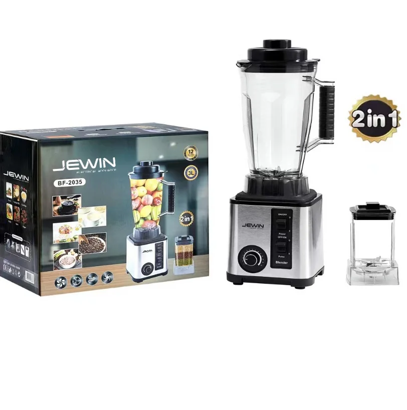 JEWIN 3L Silver Crest Blender 2 in 1 Electric Fruit Juice Blenders Machine 2 Jars 9525 Motor