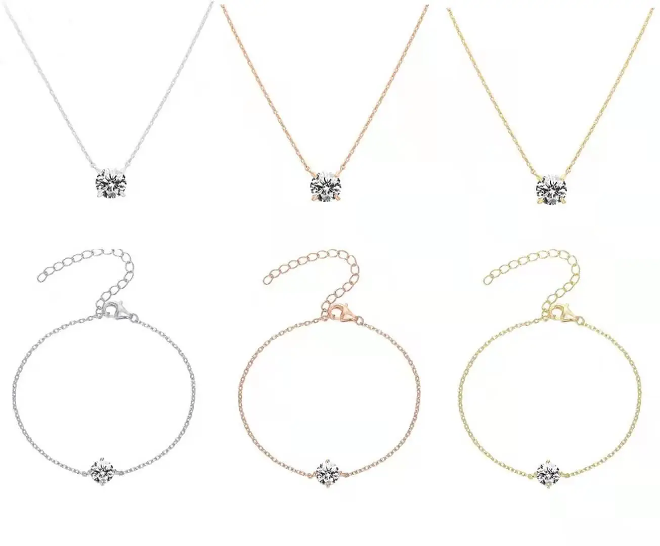 18K Gold Plated Simple Fresh Style 2 Carat Diamond Sim Pendant Necklace Four Claws High Carbon Classic Collarbone Chain