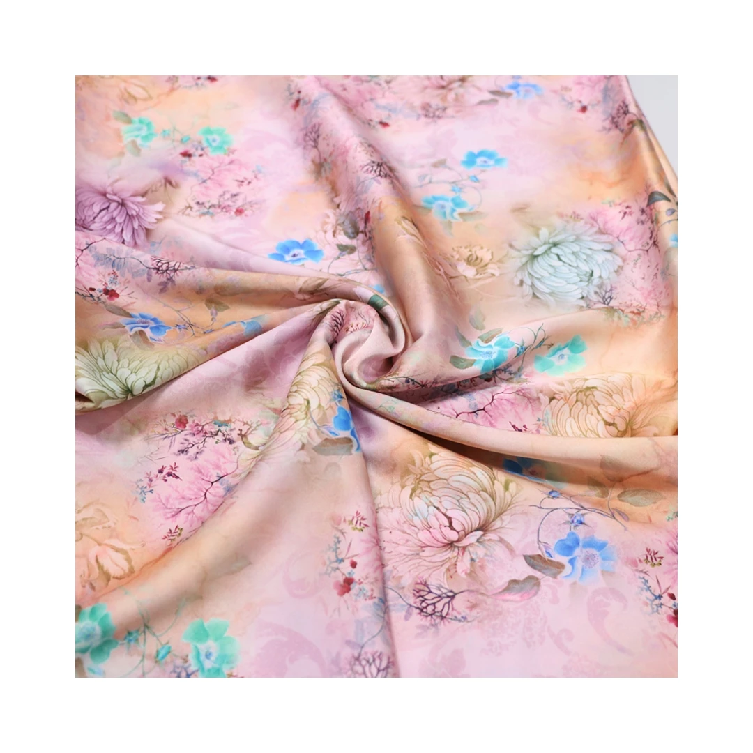 Halo окрашенный дизайн тканый 97% полиэстер 3% спандекс цветочные узоры мягкая удобная атласная шелковая ткань с принтом для одежды