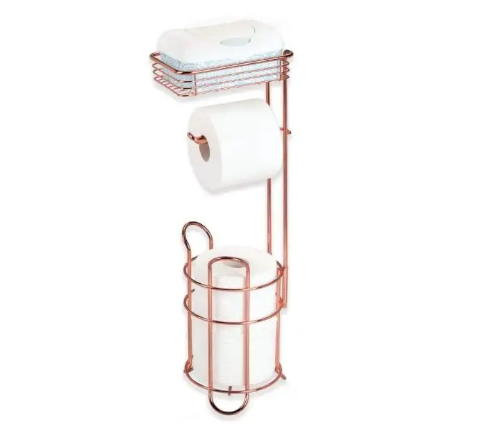 Luxury Gold Stainless Steel Stand Black Bathroom Tissue Toilet Paper Holder Storage Rack Organizer With Storage Basket Holes