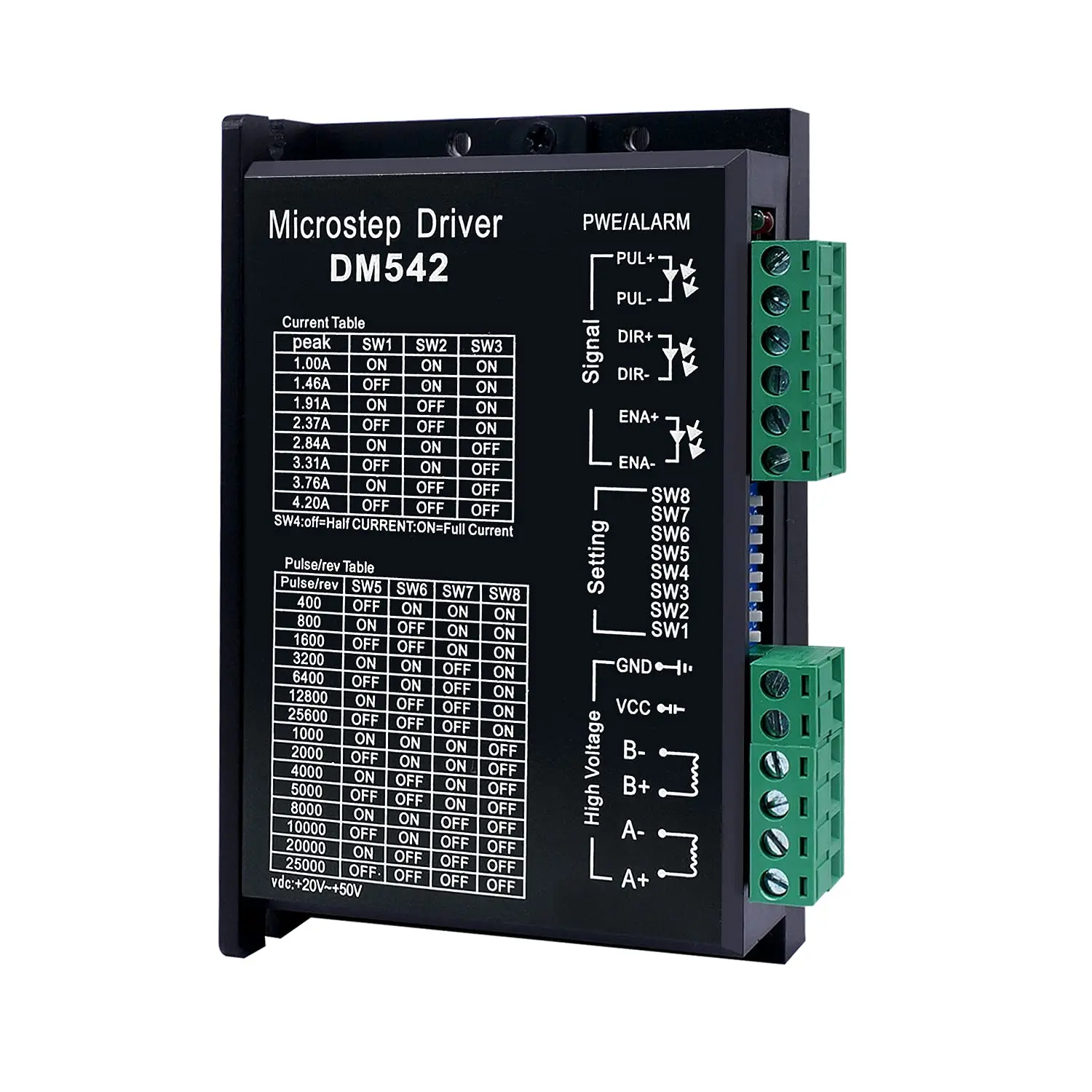 Stepper Motor Driver DM542 20-50V DC 1.0-4.2A 2-Phase CNC Digital Microstep Controller for Nema17 Nema23 Stepper Motor