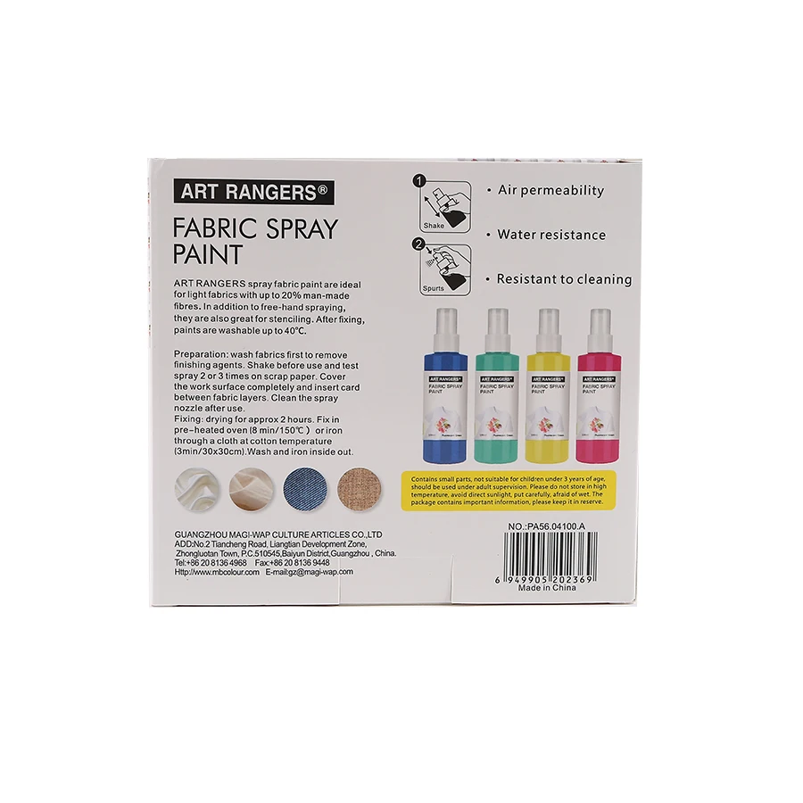Art rangers FABRIC SPRAY PAINT,4 X 100 ml primary colors/ pastel colors for diy art painting