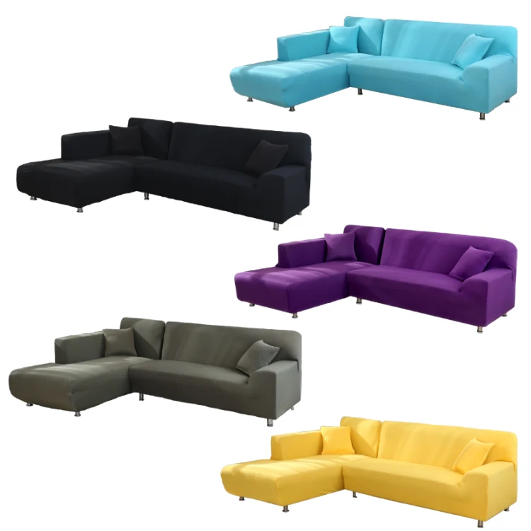 Plain Dyed Pure Color 5 Seater 7 Seats L Shape Sofa Cover Set Elastic Stretch Fabric 3 Seater Sofa Cover