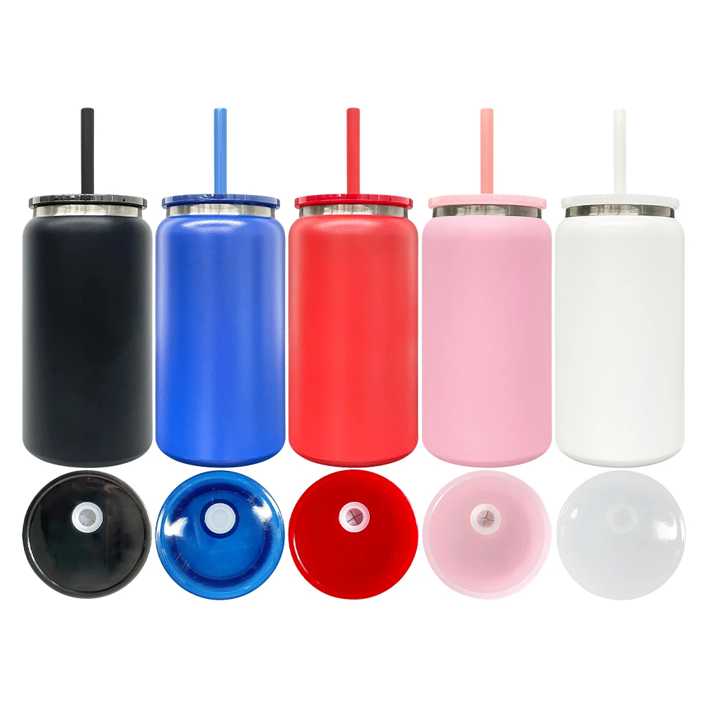 USA warehouse black plated underneath powder coated colored stainless steel double walled 16oz soda beer can