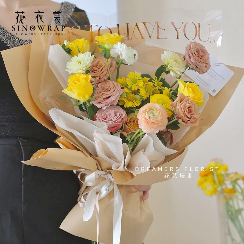 Cheaper Price 15pcs  Luck Hot stamping 50*70cm Cellophane Opp Wrapping Paper For Flower