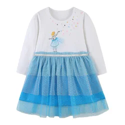 White Top And Blue Yarn Skirt Toddler Dress Girl 2-7 Year Old Girl Clothes